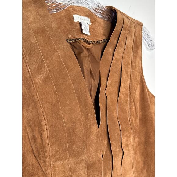Chico’s Suede Leather Vest Brown Scalloped Hem western cowgirl Size 1 Medium - Picture 6 of 12